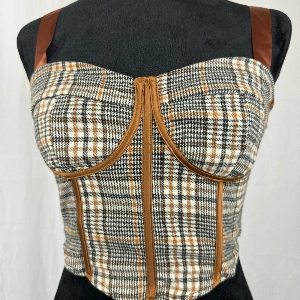 NWT Fabonics Plaid Corset Adjustable Cami Top Sz Small - Picture 2 of 6